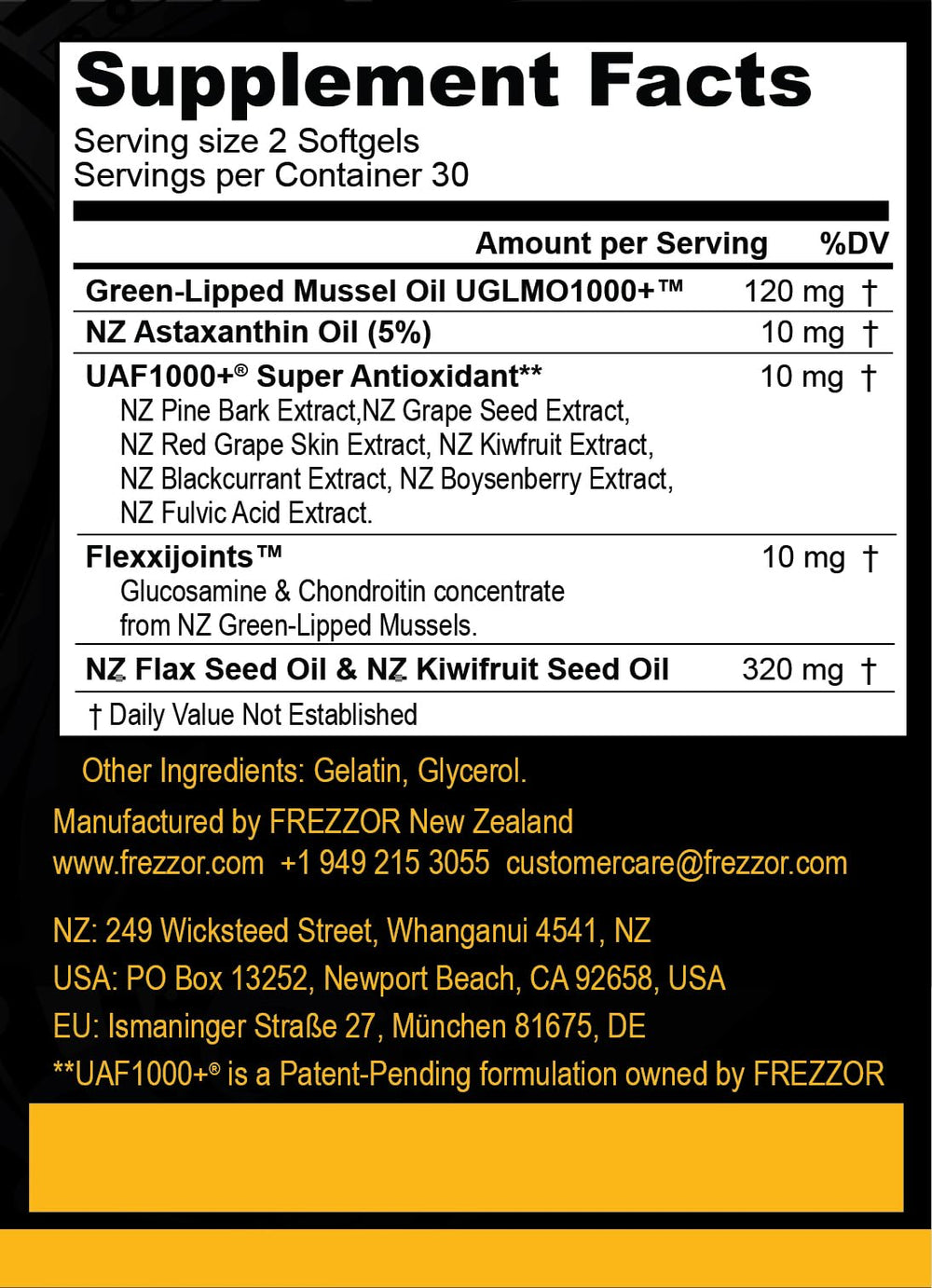 Frezzor Green-Lipped Mussel Oil close-up, natural source inside.