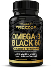 Frezzor Omega-3 Black bottle with capsules for daily joint support.
