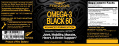 Frezzor Omega-3 Black capsules close-up, small and easy to swallow.
