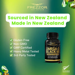 FREZZOR Omega 3 Black daily-use packaging for consistent mobility support.
