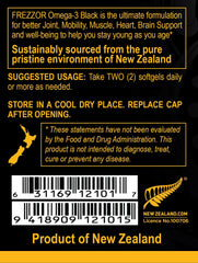 Frezzor Omega-3 Black bottle pouring capsules for easy daily intake.