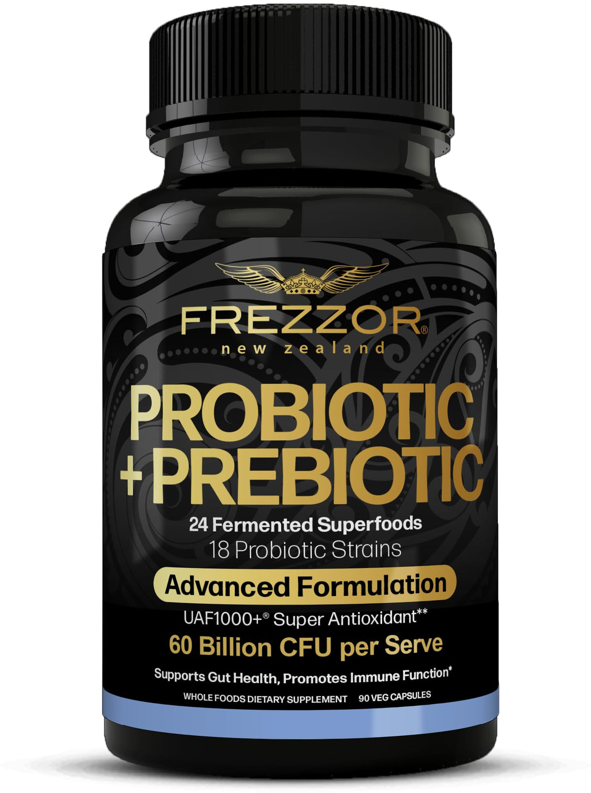 FREZZOR probiotic prebiotic capsules bottle ready for daily gut support