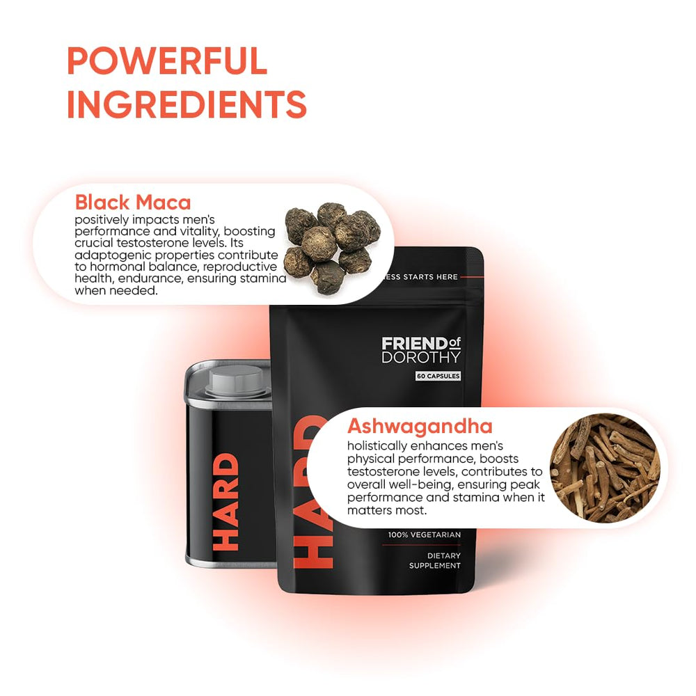 FRIEND OF DOROTHY black maca and ashwagandha ingredients list.