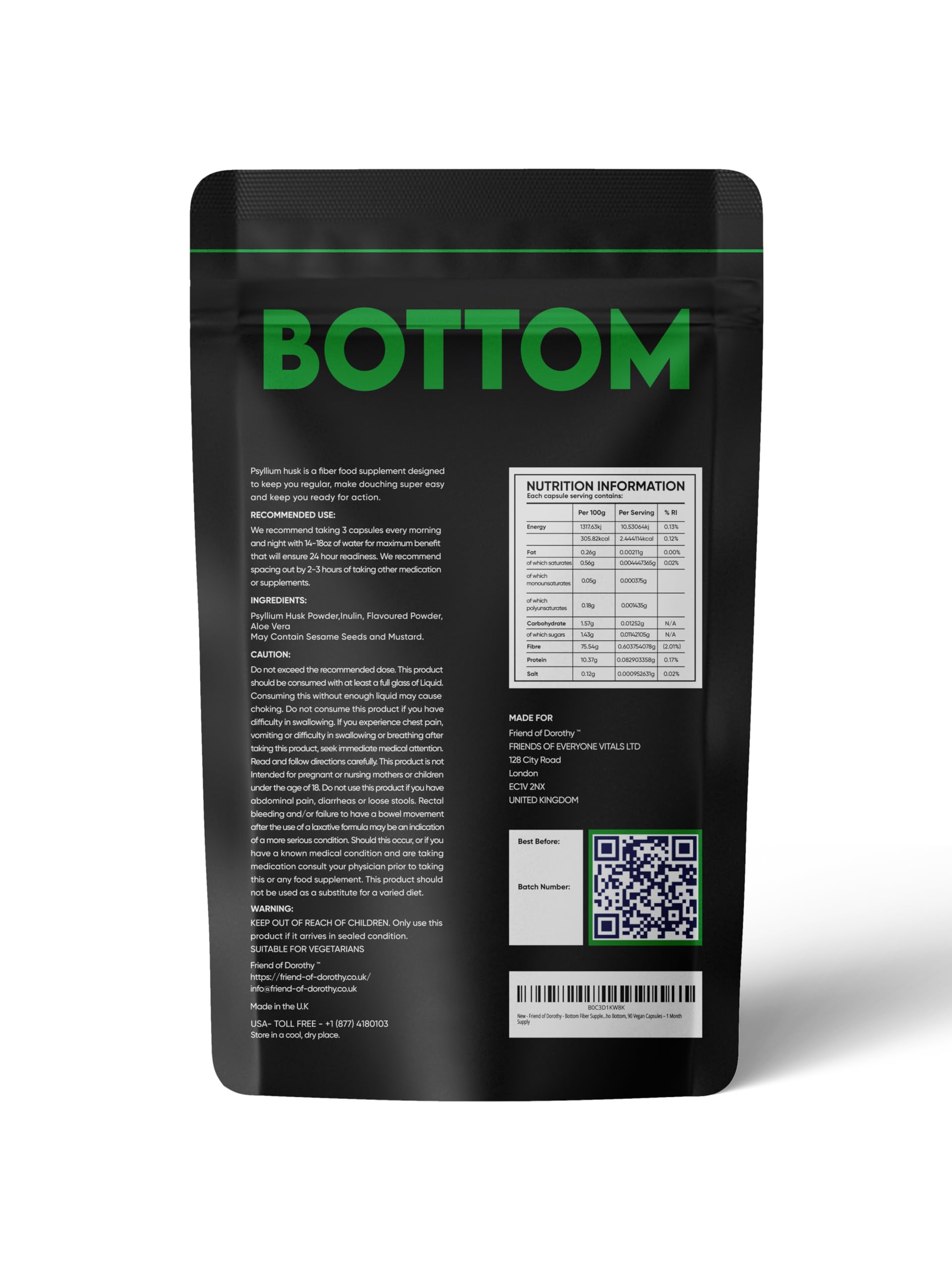 Front view of Friend of Dorothy Bottom bottle highlighting a clean, natural formula.