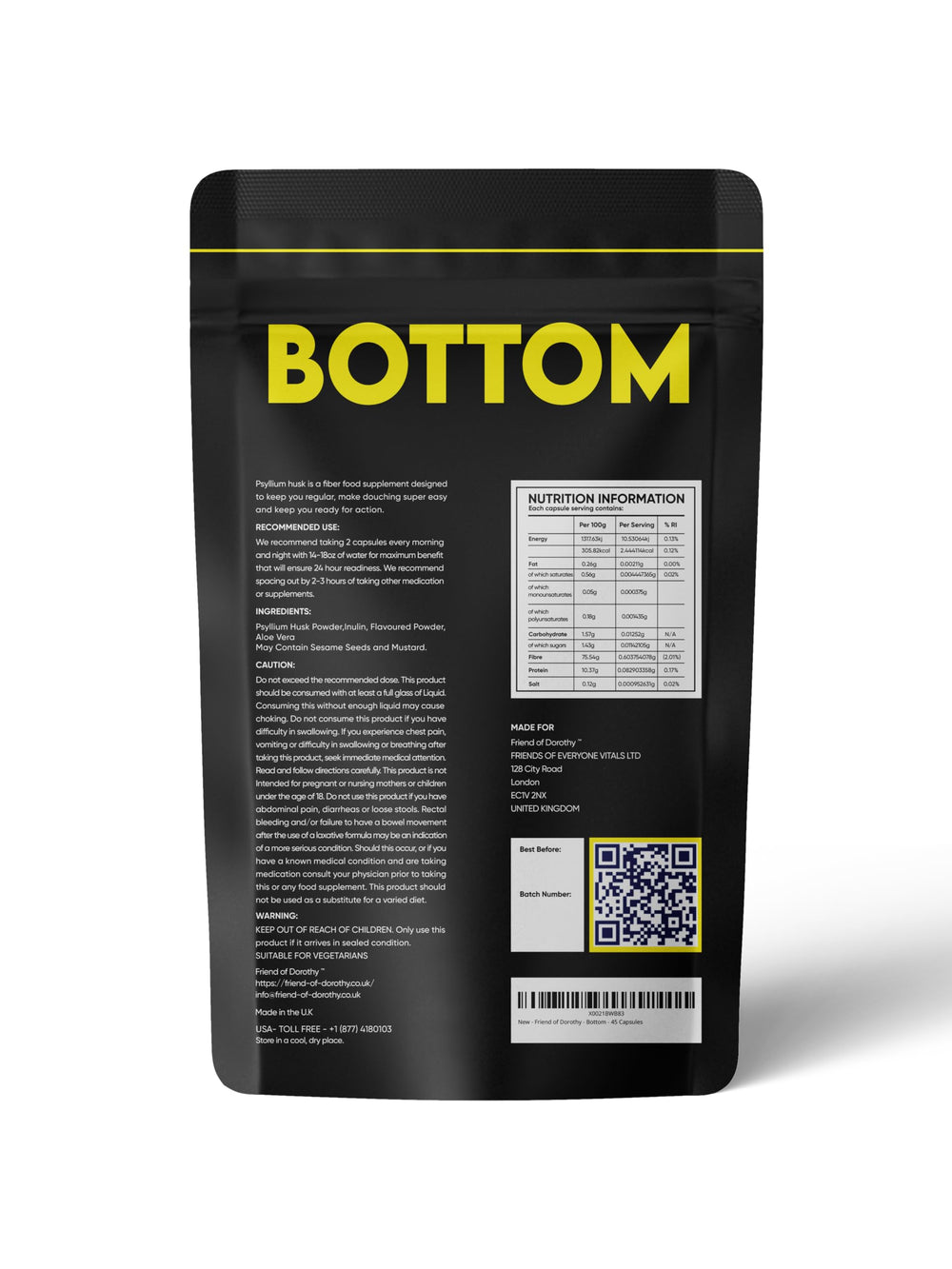 Friend of Dorothy Bottom Fiber capsules in a suggested morning and evening routine.