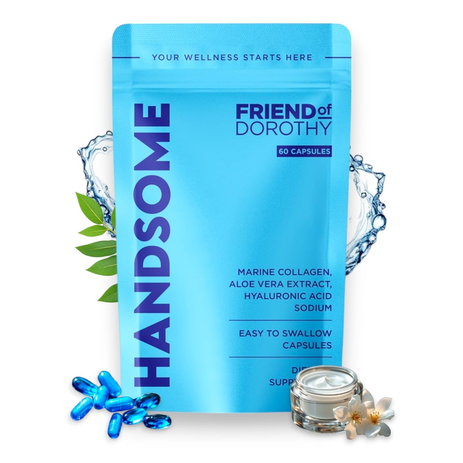 Friend of Dorothy marine collagen tablets bottle promotes firmer, youthful skin
