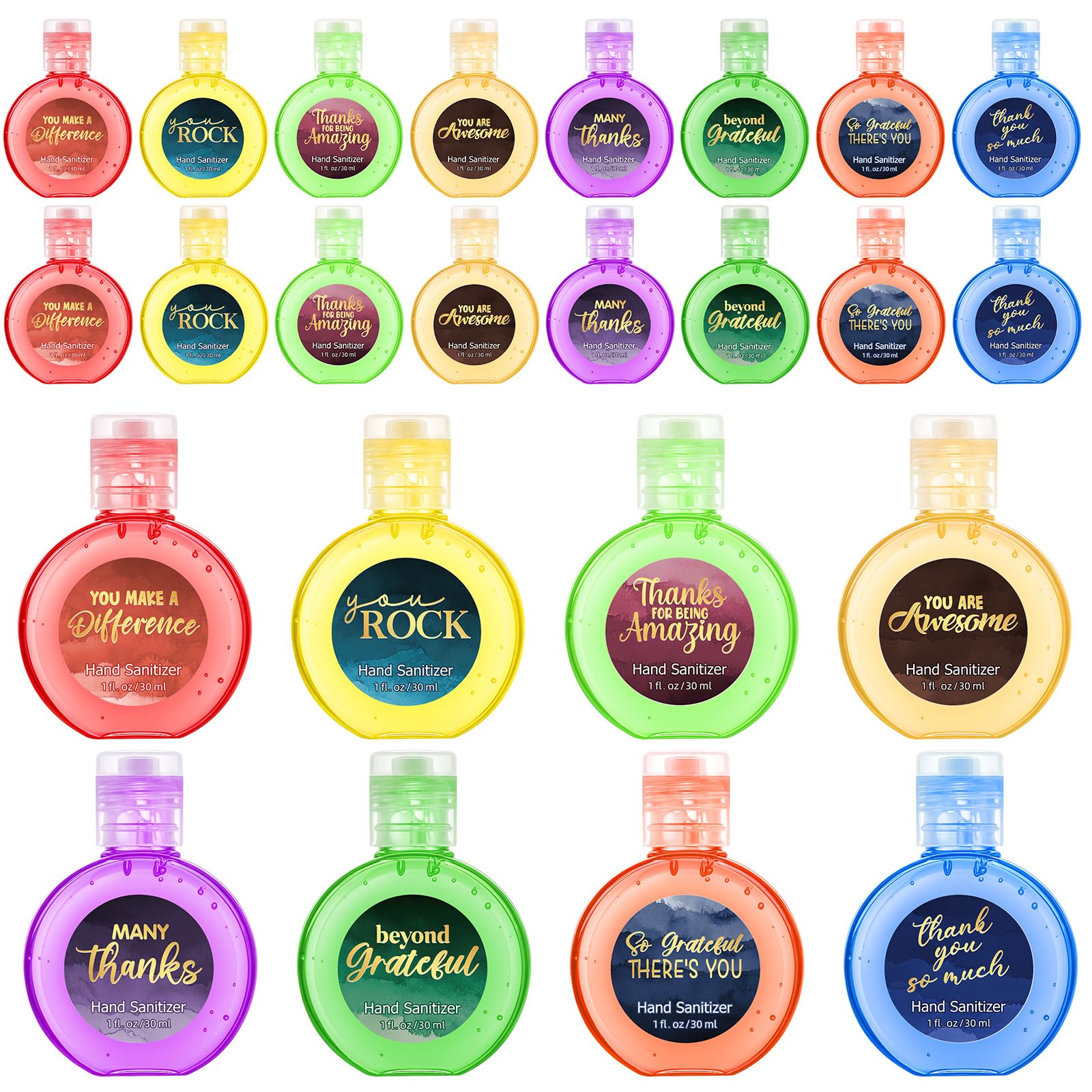 Frienda 24-pack hand sanitizer bottles in colorful assortment for on-the-go hygiene