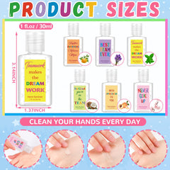 Frienda 24-pack bulk hand sanitizers with decorative stickers for events.