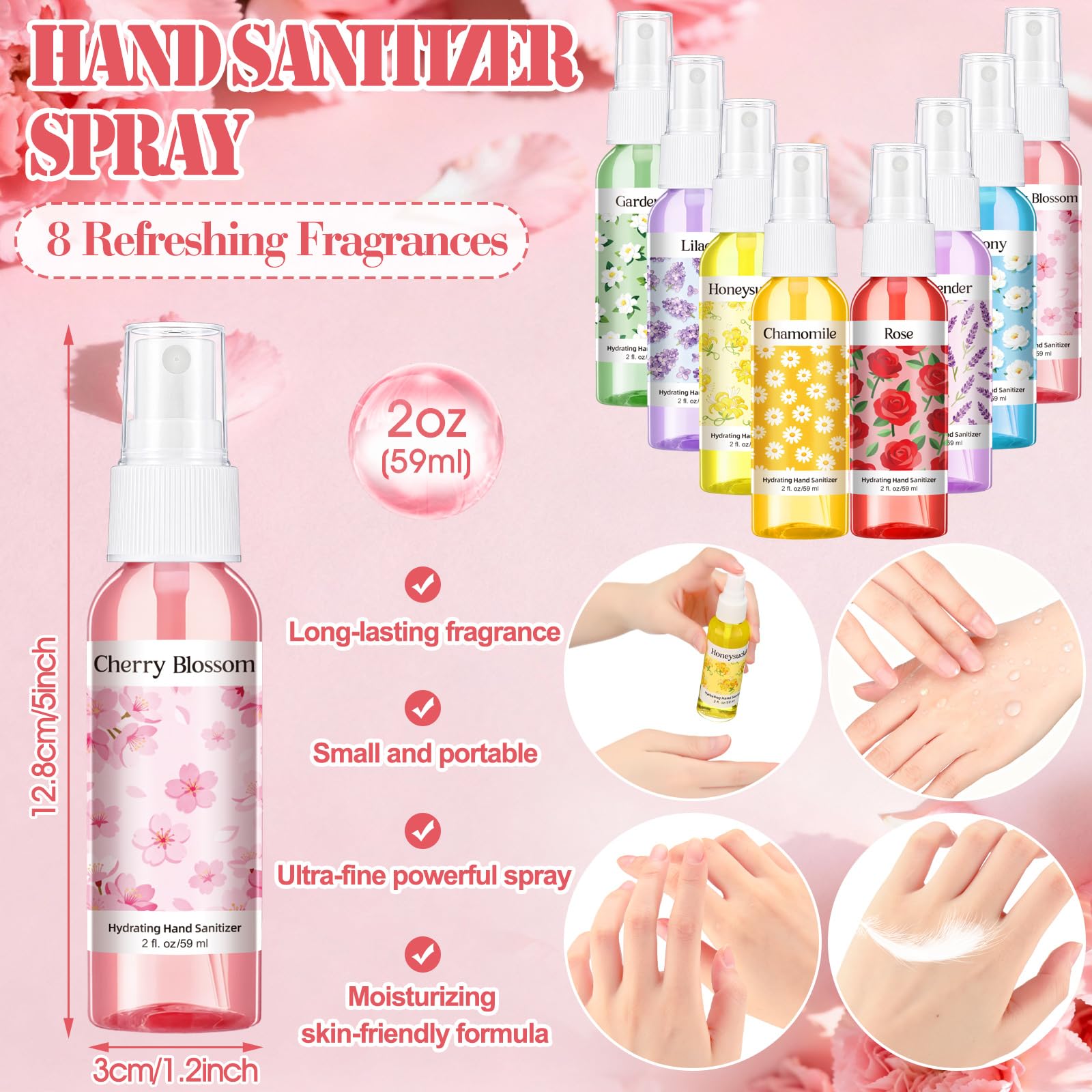Frienda gardenia-scent hand sanitizer spray shown in travel-ready bottle