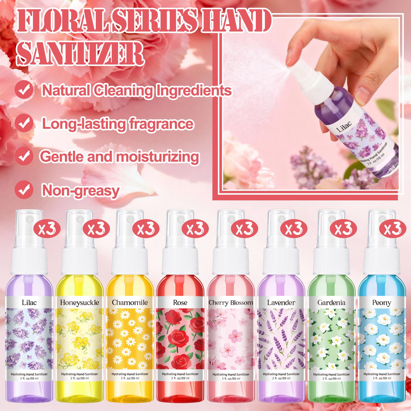 Frienda lilac-scent hand sanitizer spray compact 2oz for desk use