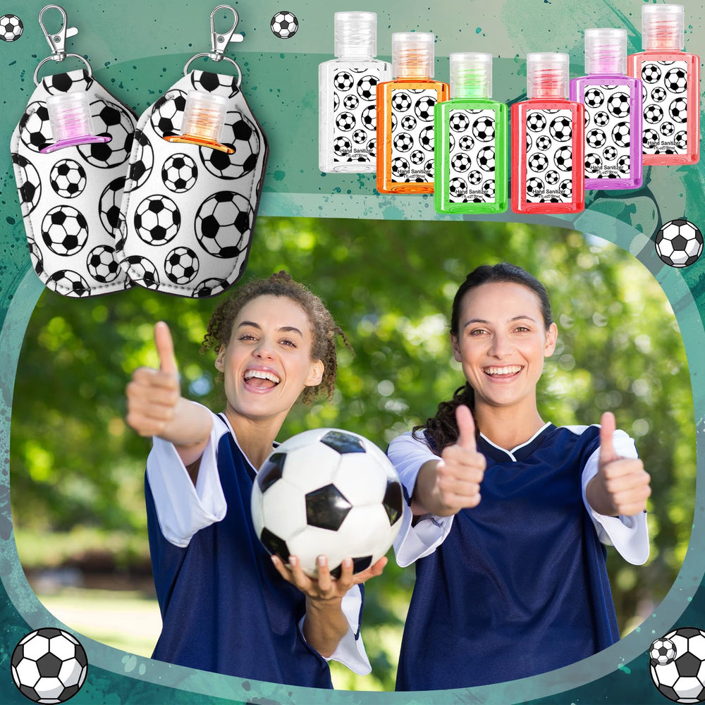 Close-up of the Frienda soccer ball logo on the sanitizer bottle.