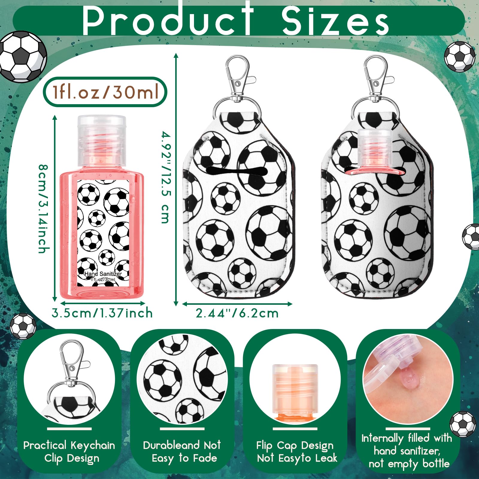 Frienda soccer keychain holder keeps sanitizer handy on bags and keys.
