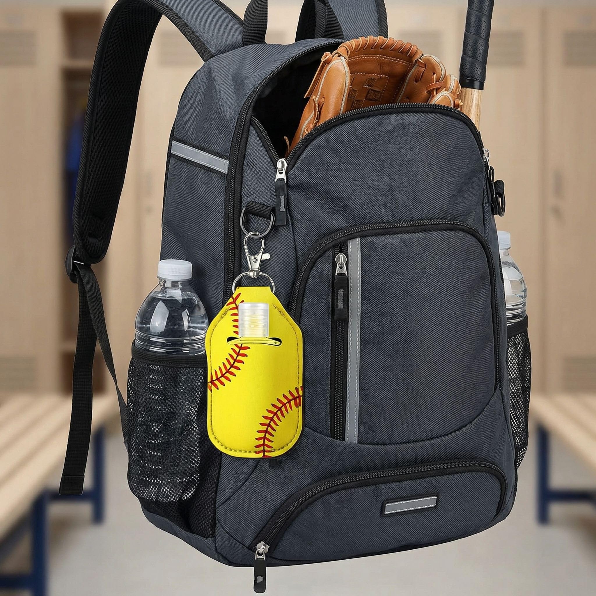 Frienda softball light-orange mini sanitizer compact for pockets and bags.