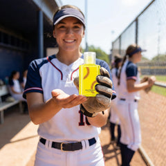 Frienda softball orange mini sanitizer designed for quick sprays.