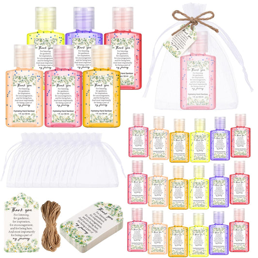 Frienda mini hand sanitizer bottles with pink flower design for guest gifts.