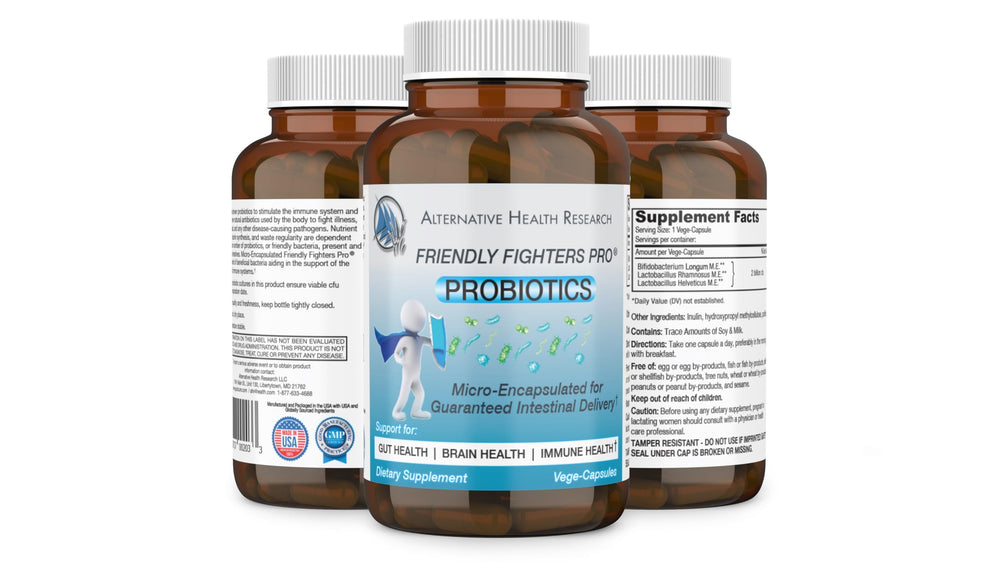 Friendly Fighters Pro label highlights micro-encapsulation delivery for stronger intestinal reach.