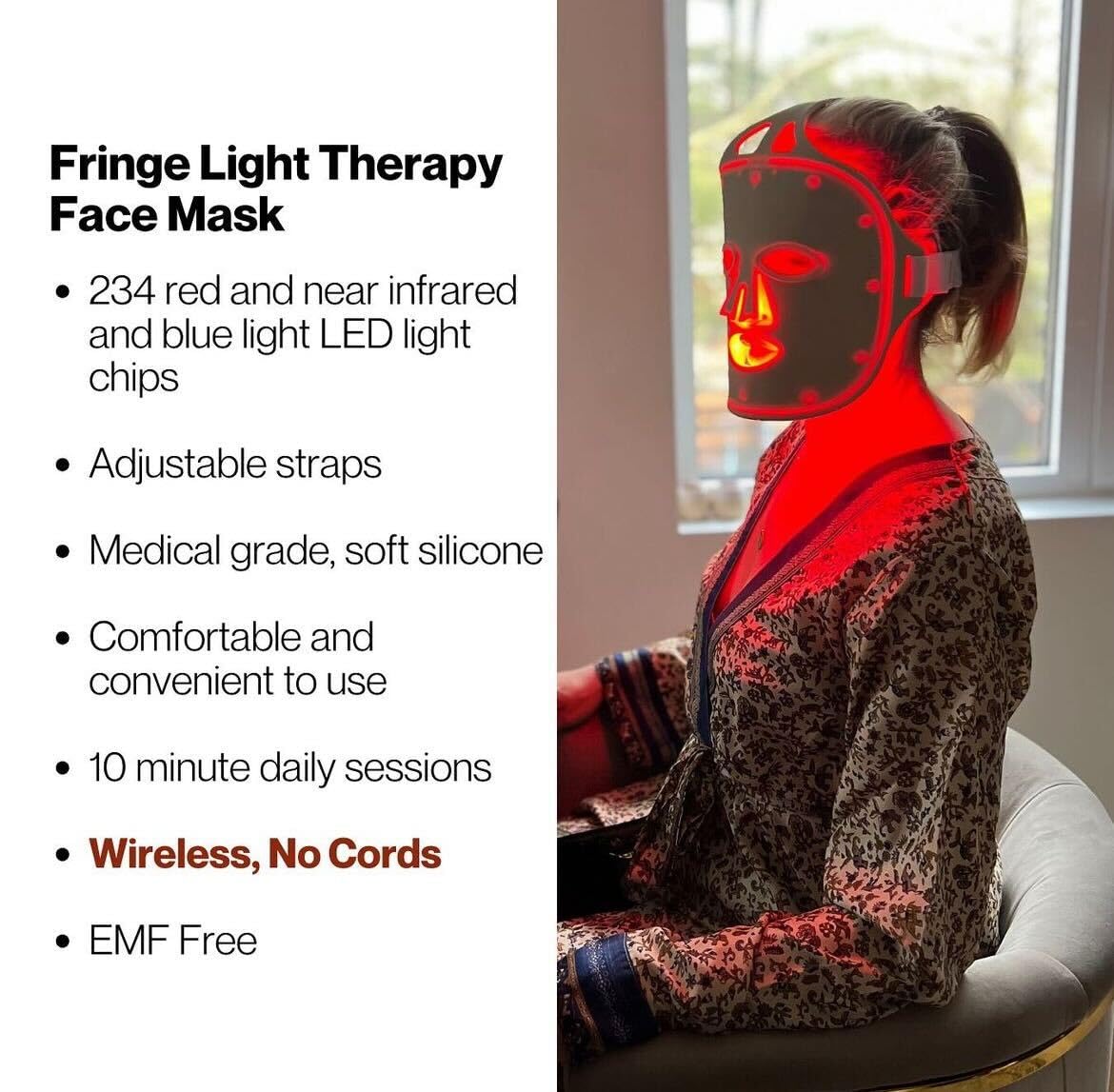 Fringe mask blue light mode for blemish-prone skin during a treatment.