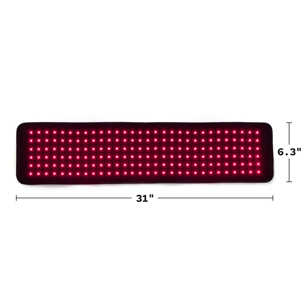 Fringe extra long wrap worn on leg for portable red light therapy.
