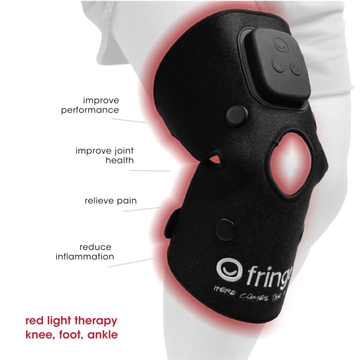 Fringe red light therapy wrap on ankle provides soothing warmth for joints.