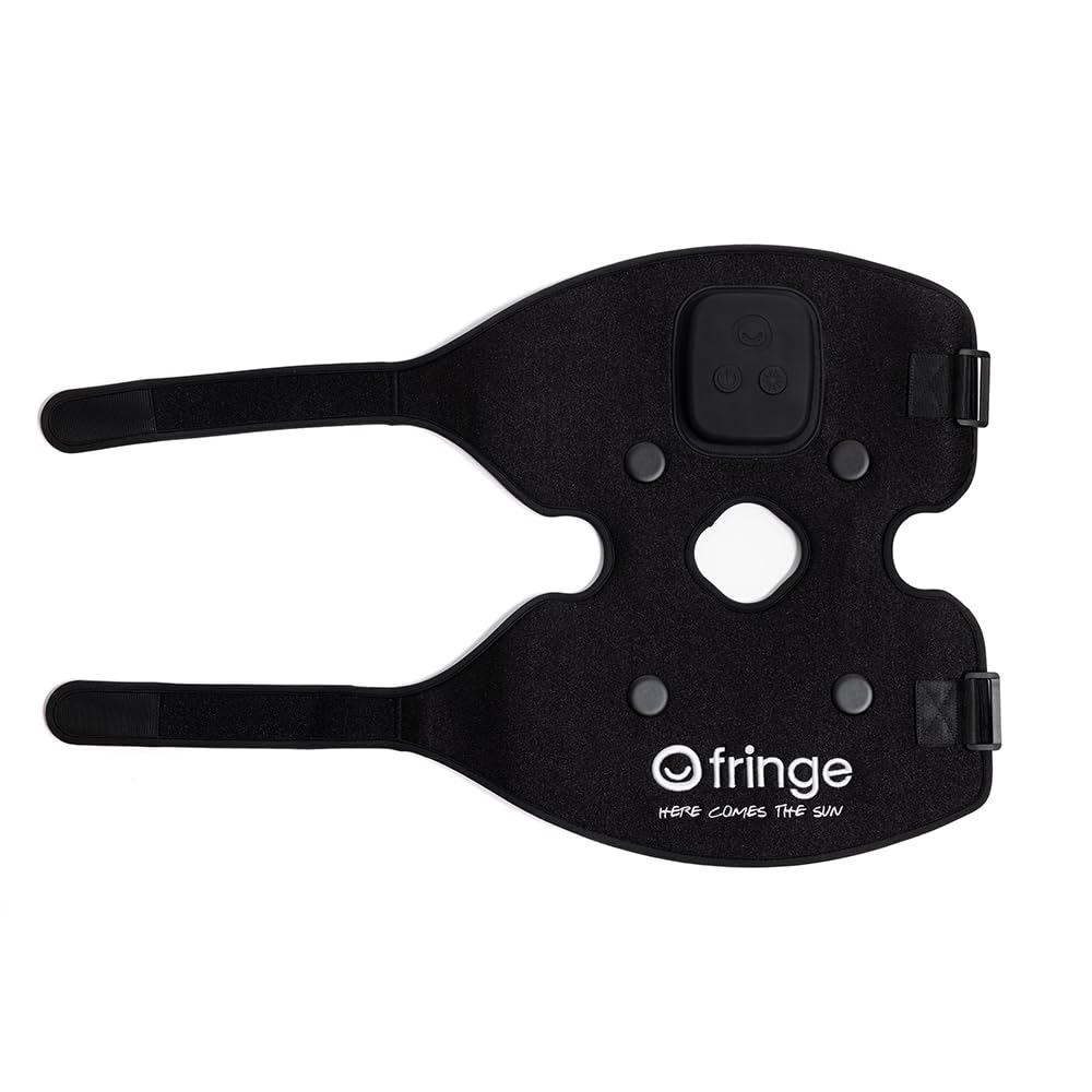 Fringe red light therapy wrap with portable battery for travel use.