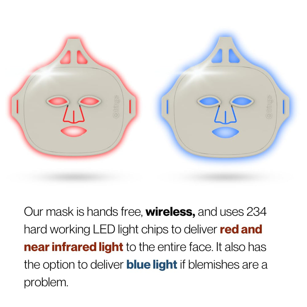 Fringe light therapy mask silhouette highlighting soft silicone design.