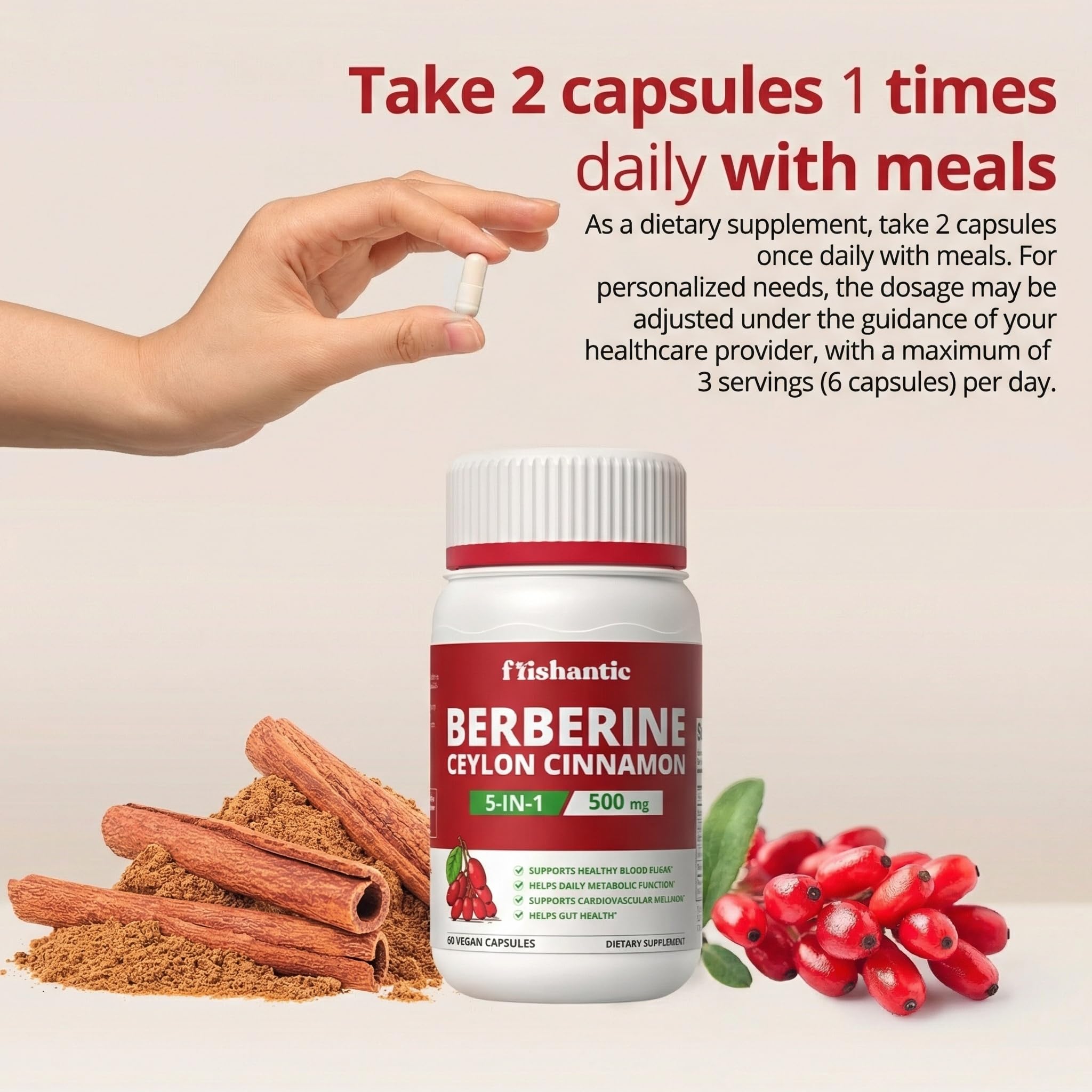 Frishantic berberine cinnamon blend capsules highlighting metabolism support
