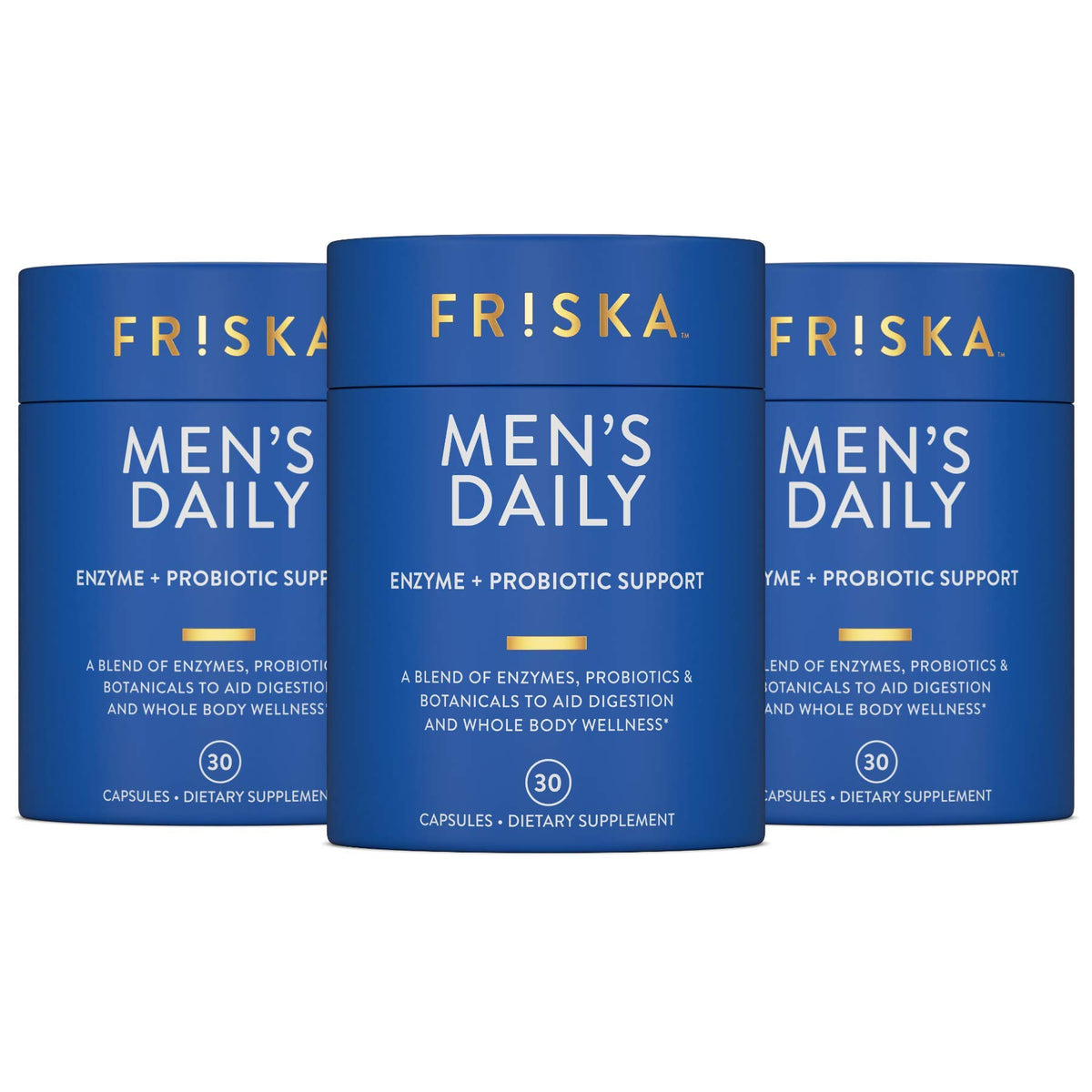 Friska daily enzymes bottle front promotes comfortable digestion after meals