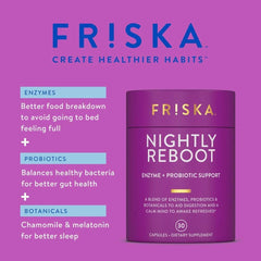 FR!SKA DE111 probiotic label highlighting gut balance in nightly routine