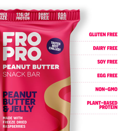 FRO PRO PBJ bar close-up reveals natural ingredients for healthy snacking.