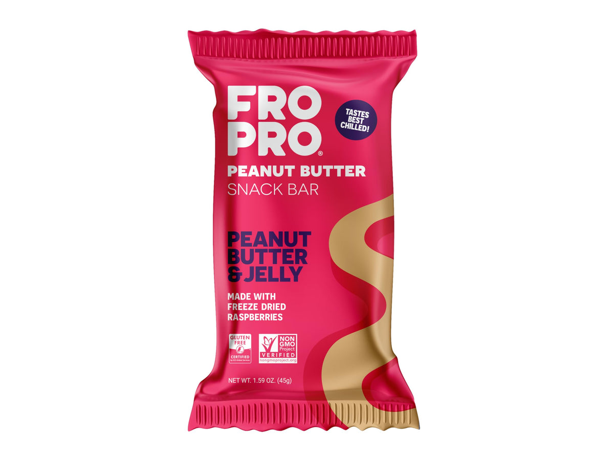 FRO PRO PBJ bar wrapped, perfect on-the-go protein and flavor boost.
