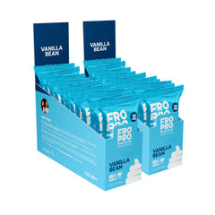 FRO PRO vanilla bar packaging with 24-pack highlights gluten-free and dairy-free.