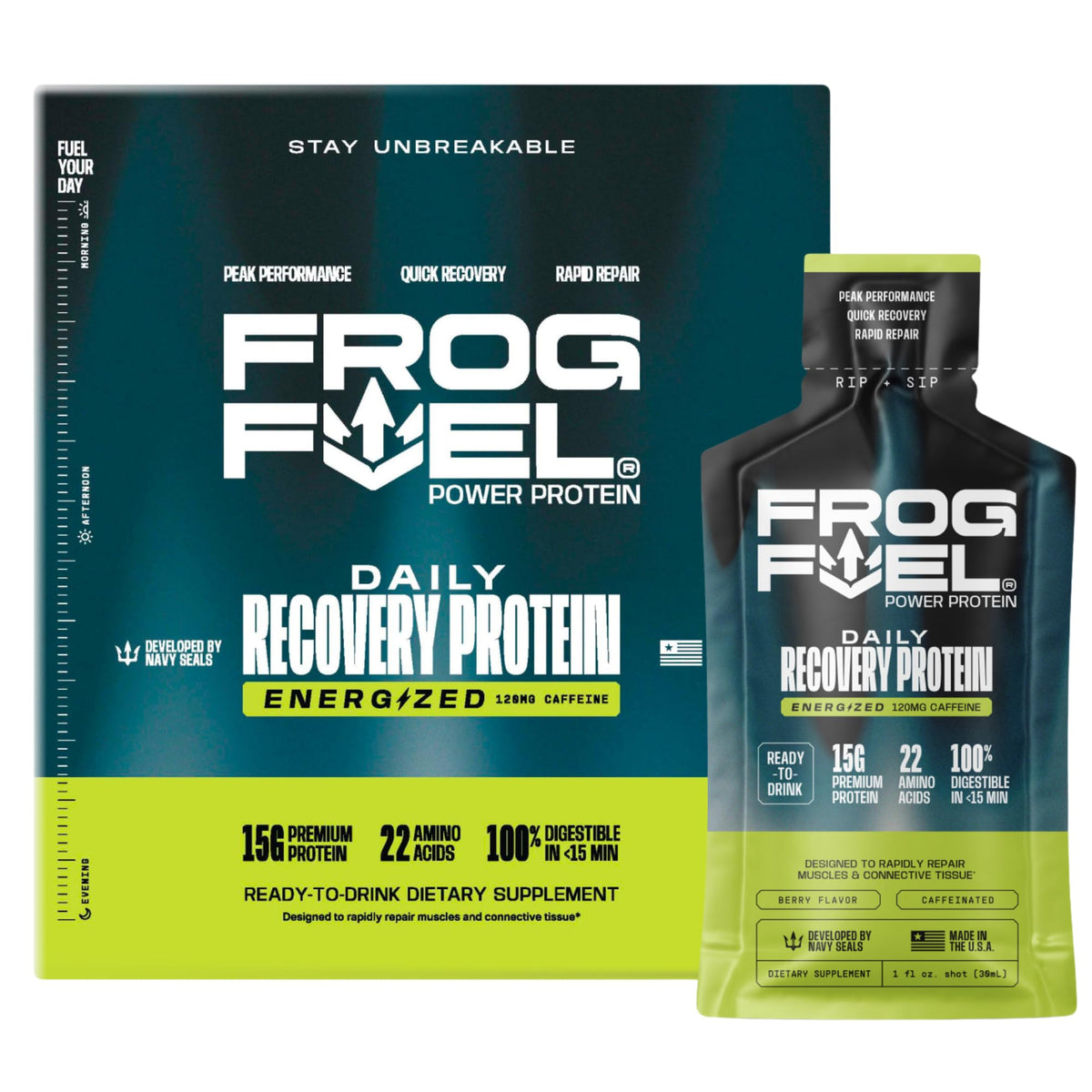 Frog Fuel Berry on-the-go shot offers quick energy and protein.