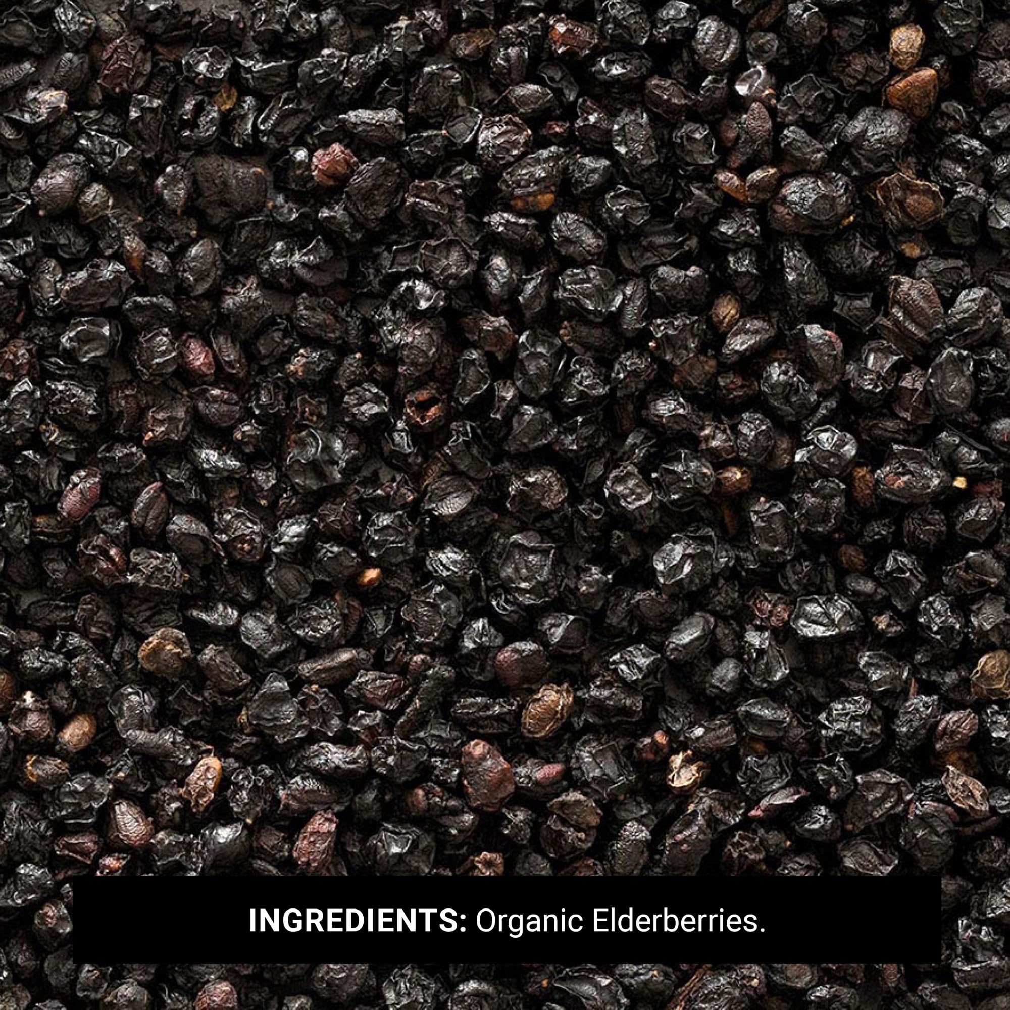 Frontier Co-op Dried Elderberries ideal for syrups and desserts with tart flavor.