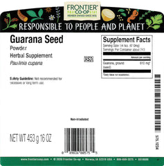 Frontier Co-op Guarana Powder packaging showing bulk bag for easy stocking.