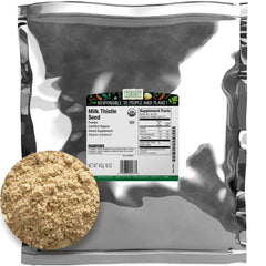 Frontier Co-op milk thistle seed powder; close-up texture for smoothies