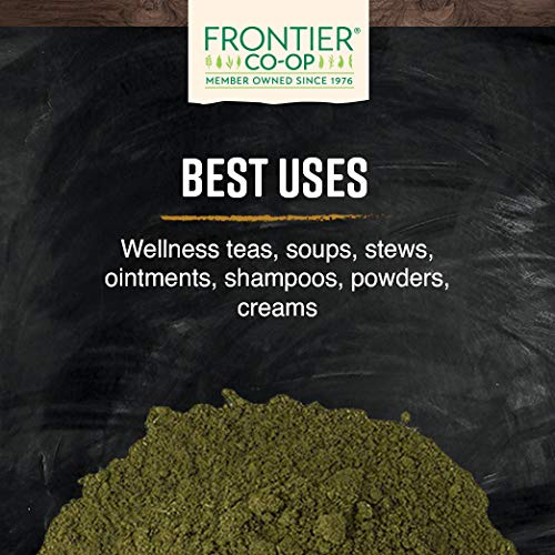 Frontier Co-op organic certification badge on nettle powder packaging.