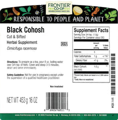 Close-up of Frontier Co-op wildcrafted black cohosh root bulk, ready for blending herbal recipes.