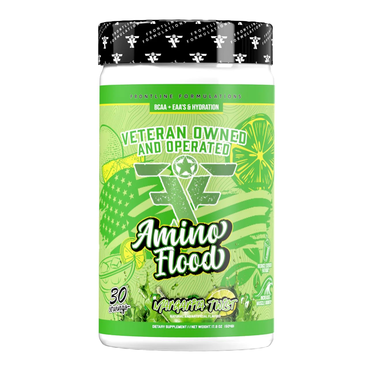 Amino Flood bottle from Frontline Formulations for workout hydration.