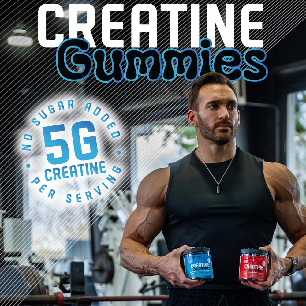 Frontline Formulations Creatine Monohydrate Gummies nutrition facts label visible.