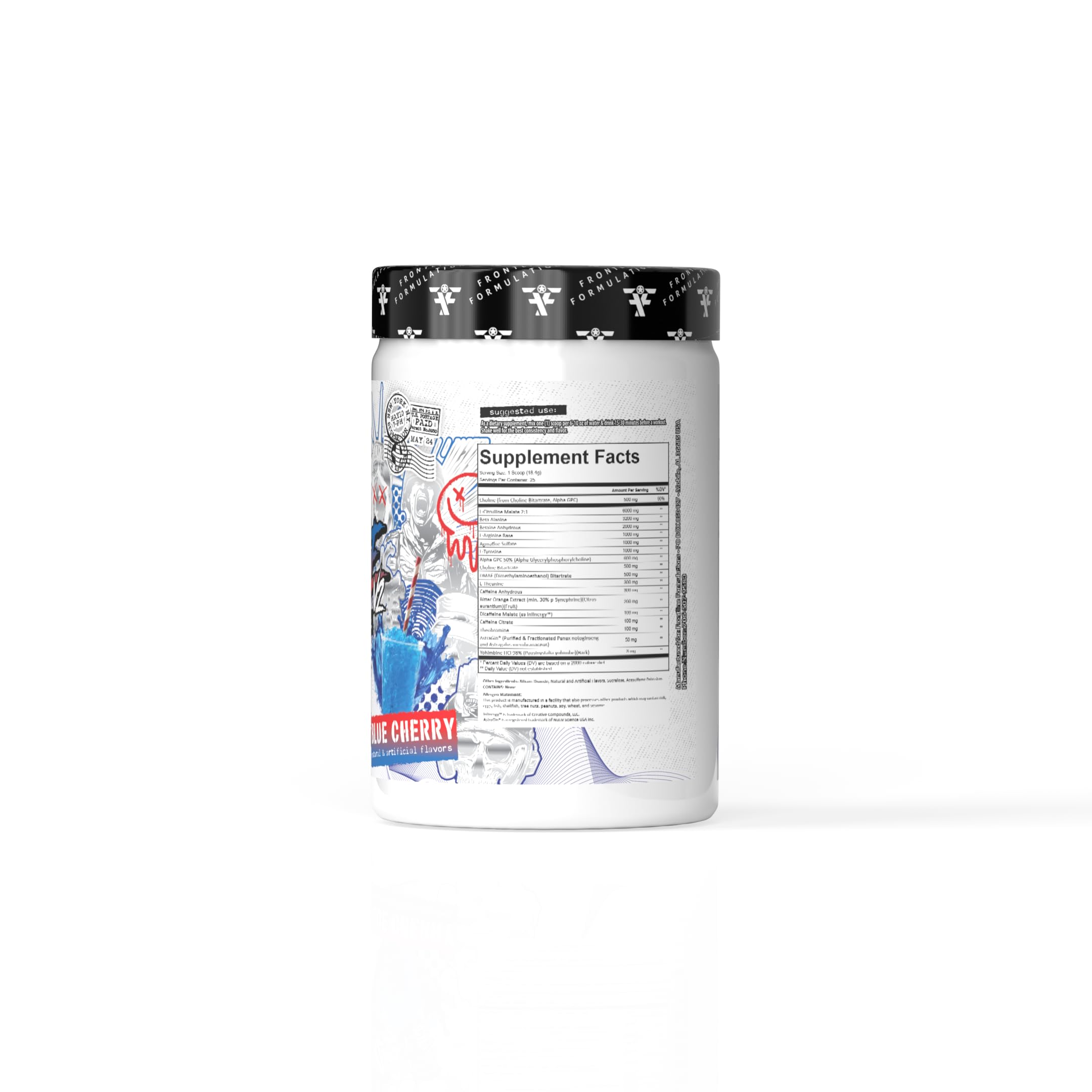 FRONTLINE FORMULATIONS Crucible label front view highlights flavor and high-stim profile.