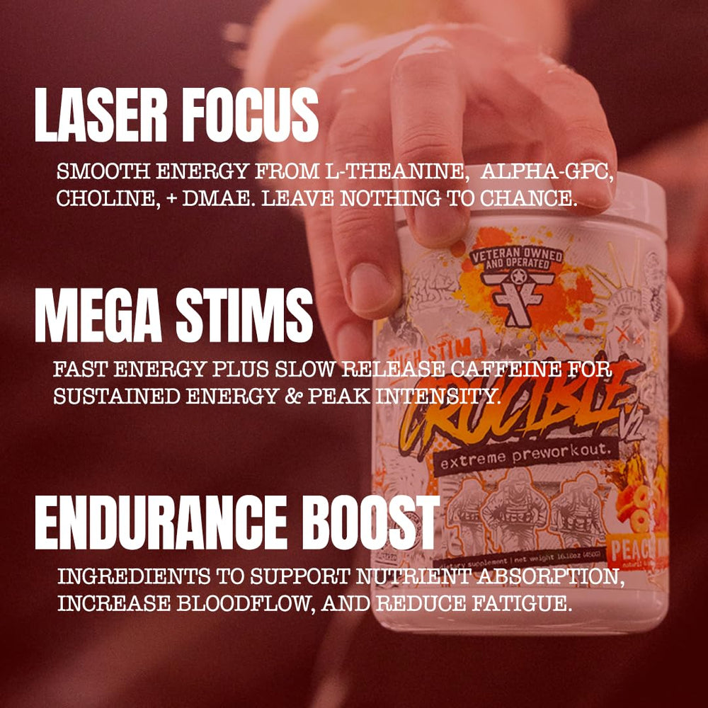 FRONTLINE FORMULATIONS Crucible tub on gym shelf ready for pre-workout use.