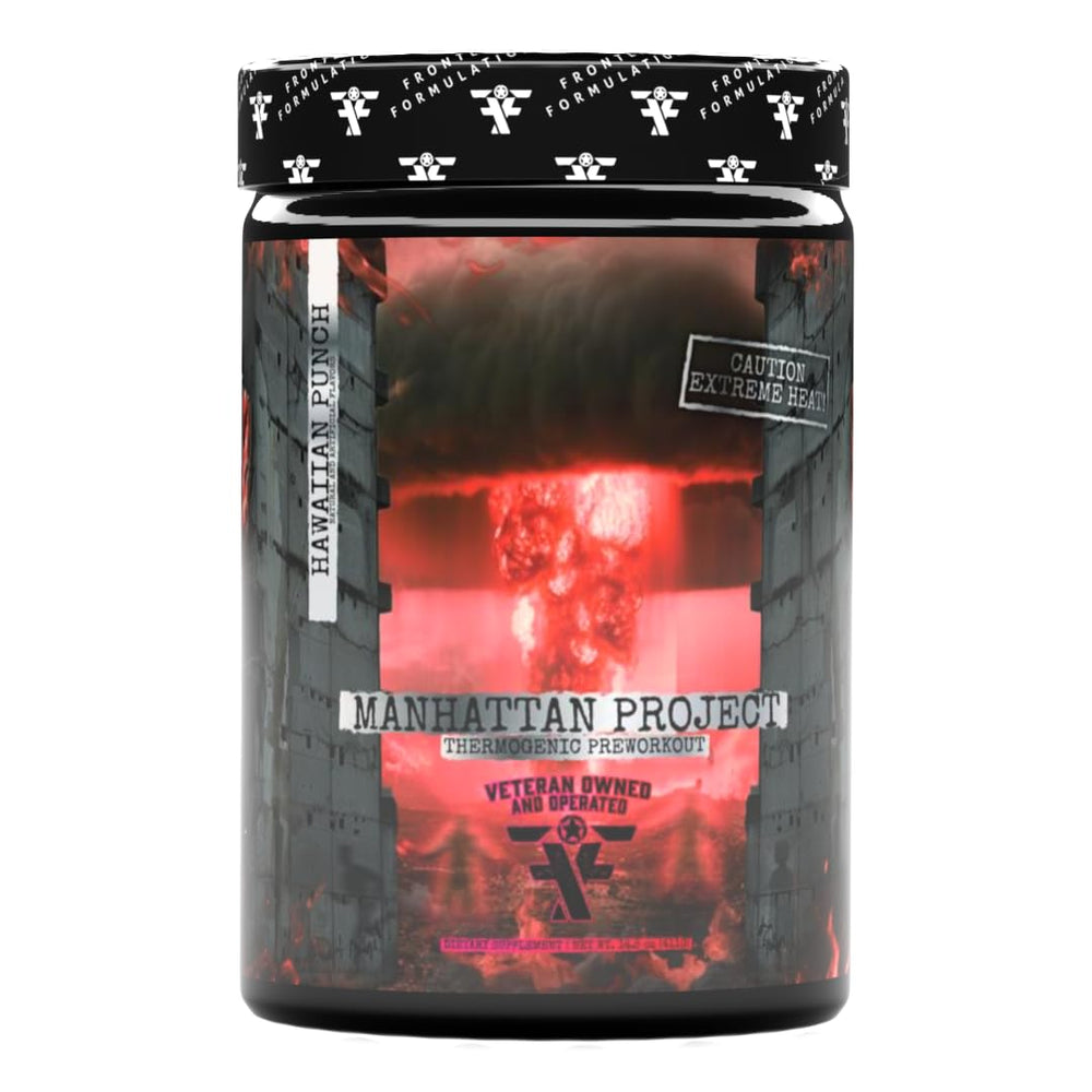 Frontline Formulations Manhattan Project bottle pour indicating ready-to-workout energy