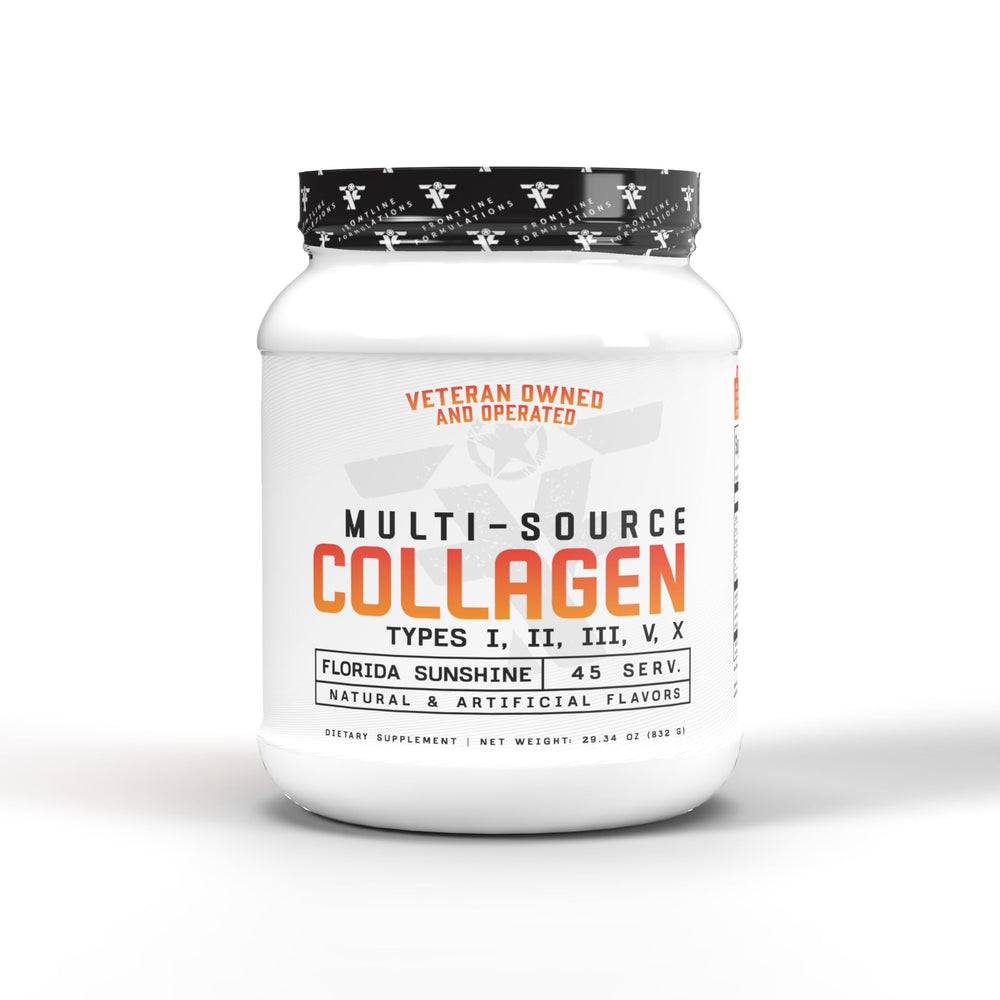 FRONTLINE FORMULATIONS multi-source collagen bottle pour supports daily routines and skin health