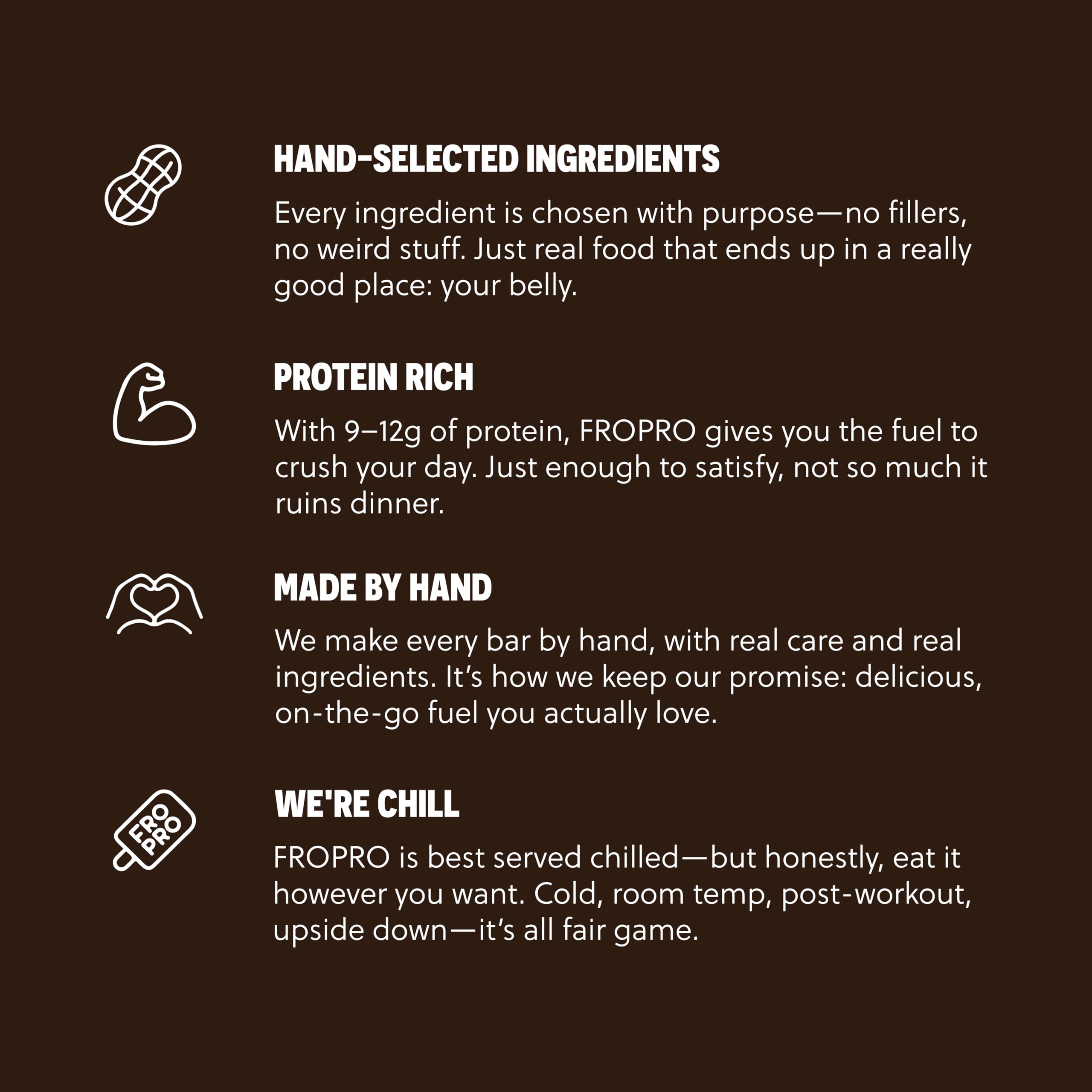 FRO PRO bar beside coffee, a satisfying mid-day pick-me-up.