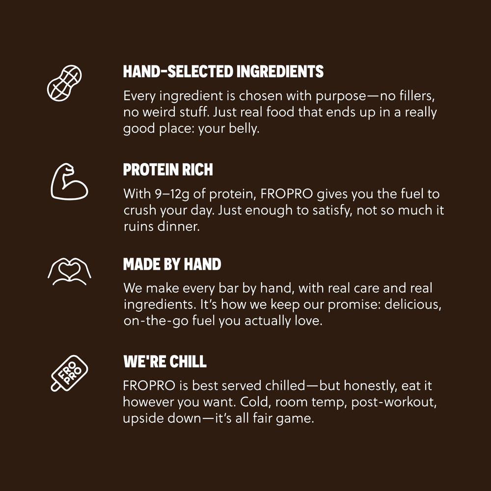 FRO PRO bar beside coffee, a satisfying mid-day pick-me-up.