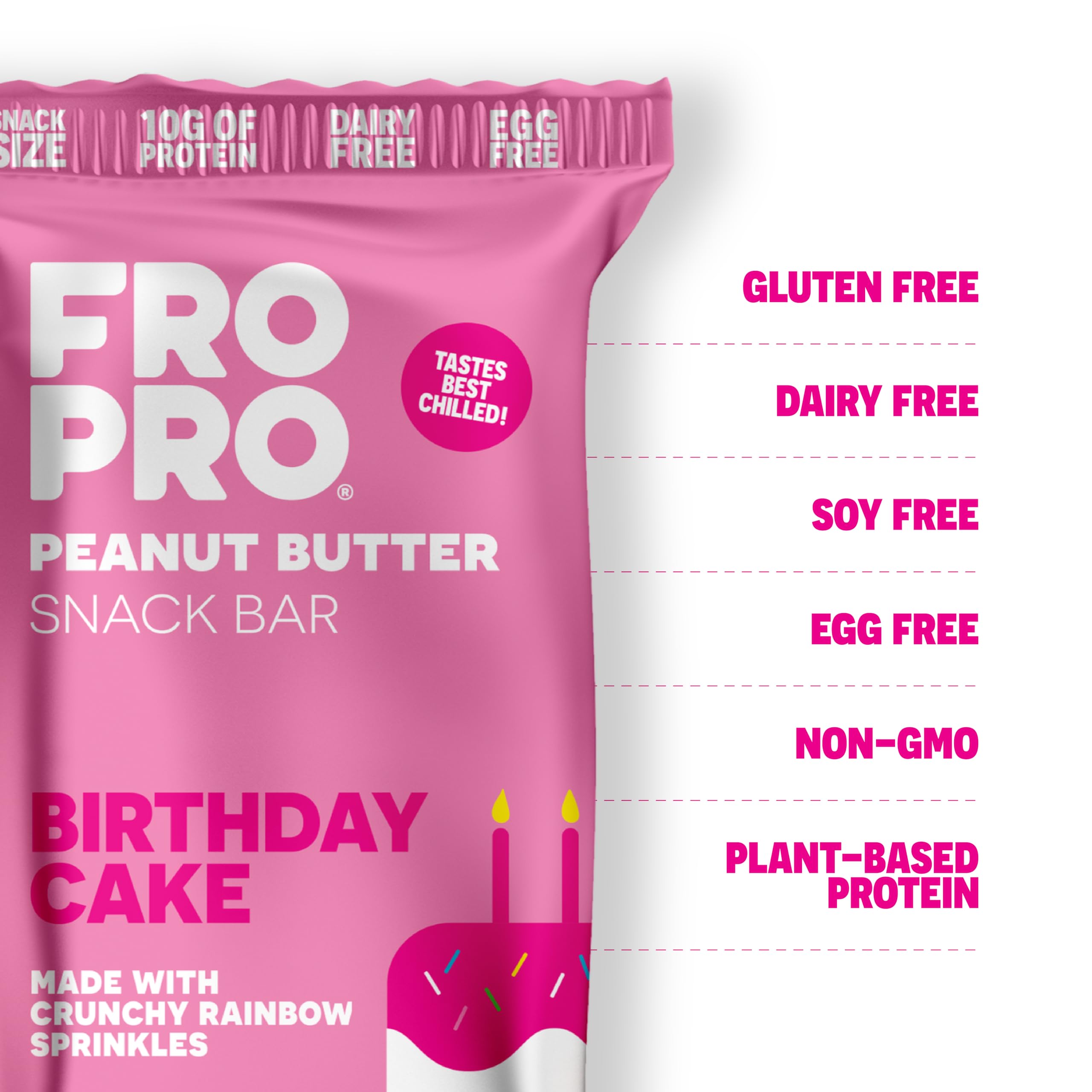 FROPRO Birthday Cake bar closeup emphasizing flavor and texture.