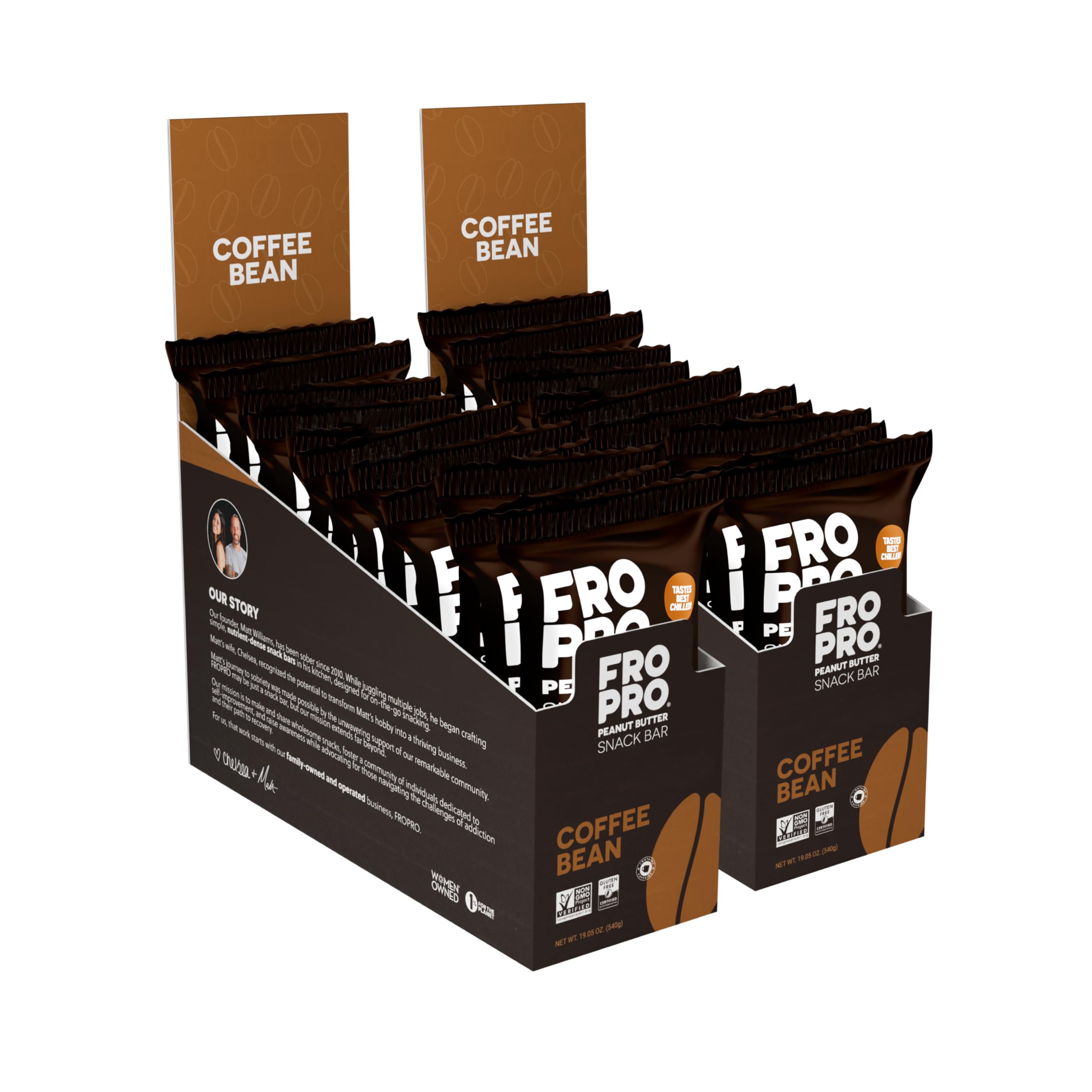 FRO PRO coffee-flavored bar in packaging for quick protein between tasks.
