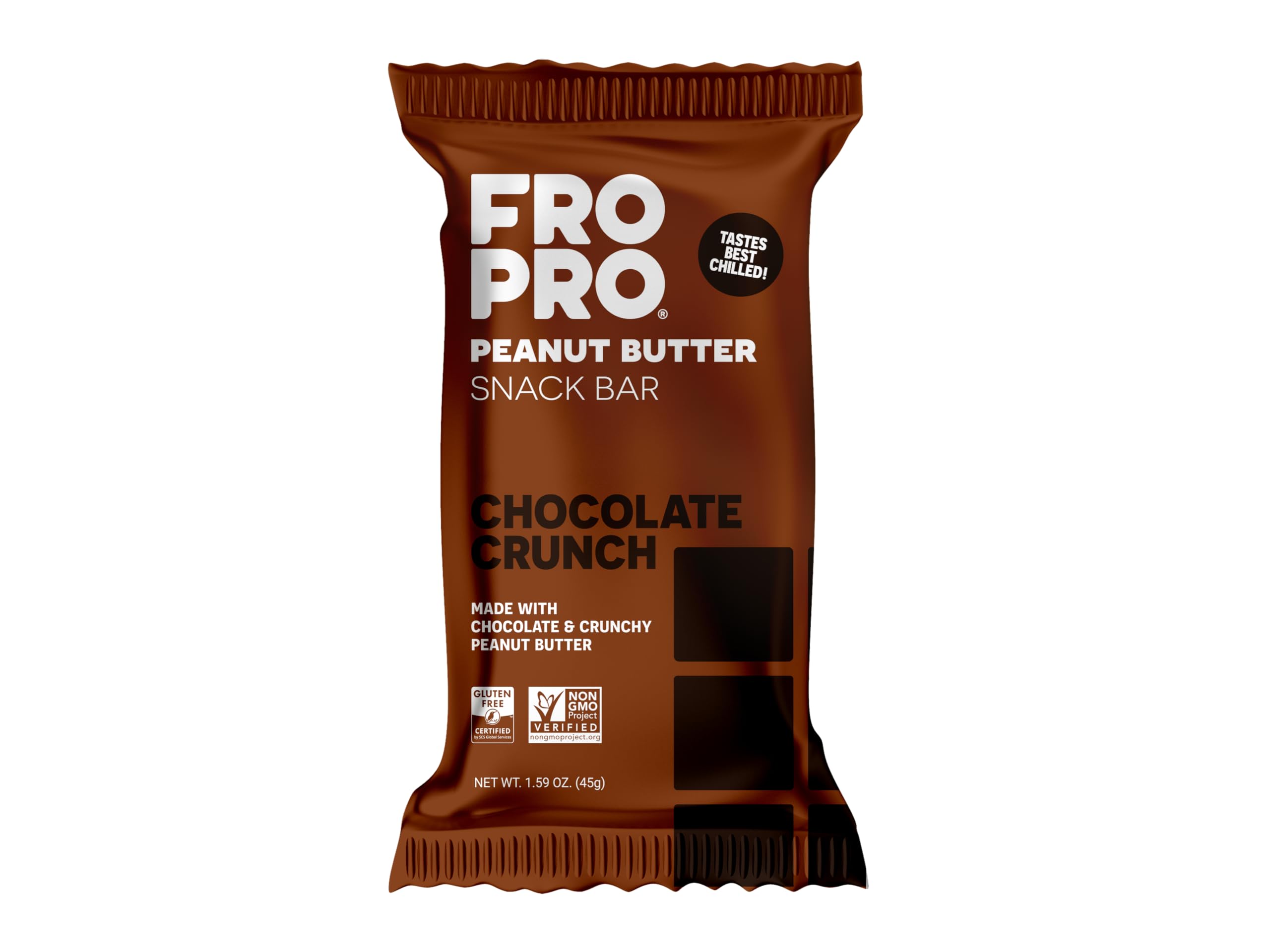 FRO PRO chocolate crunch protein bar packaging for quick protein on the go