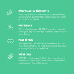 FROPRO Mint Bar ingredients view highlights gluten-free and dairy-free profile.
