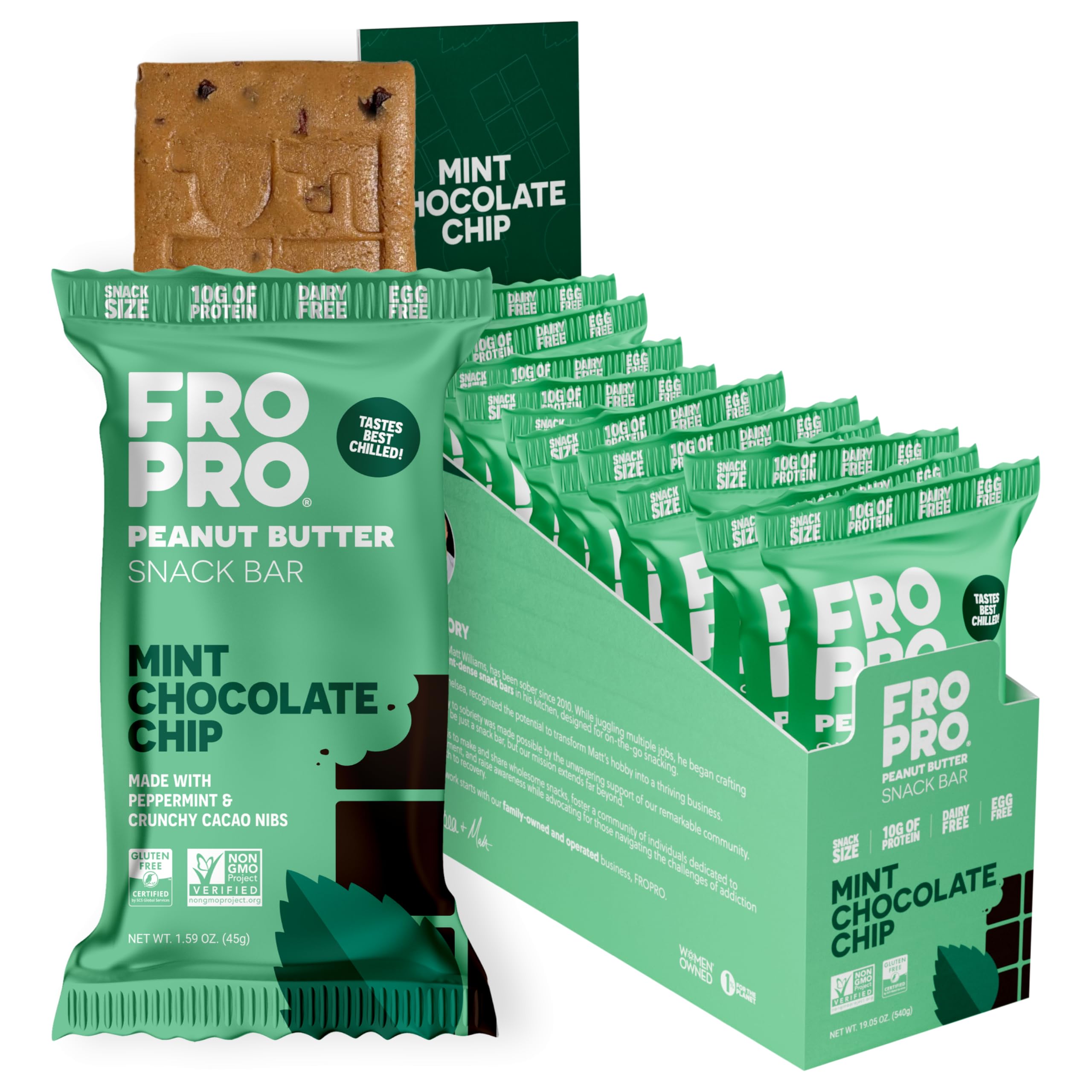 FROPRO Mint Bar packaging shown, convenient protein boost on the go.